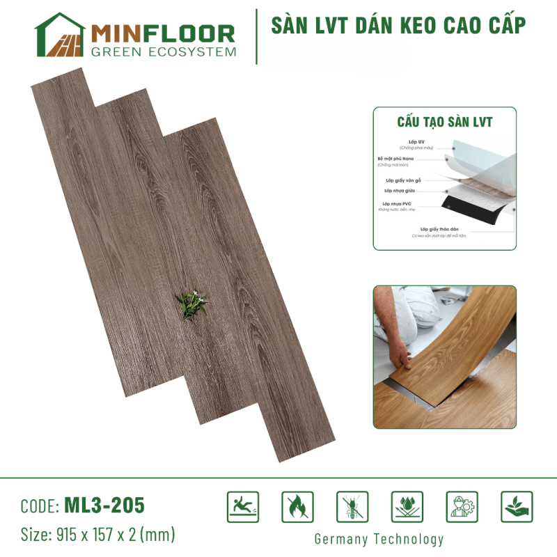 Sàn Dán Keo MinFloor Cao Cấp ML3-205