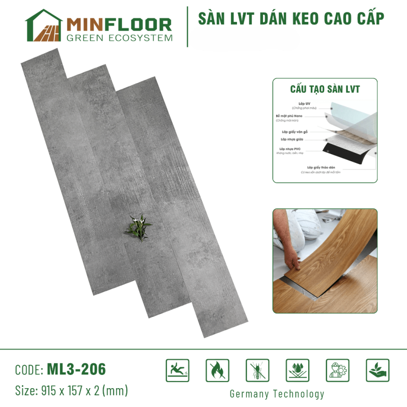 Sàn Dán Keo MinFloor Cao Cấp ML3-206